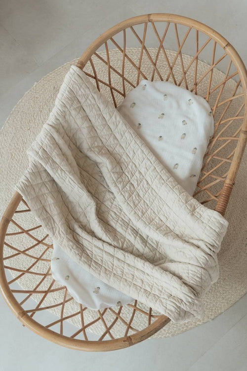 Copertina wrinkled lettino - bambù organico + spugna peluche - birch sand