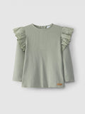 Maglia con volant ricamato - verde salvia