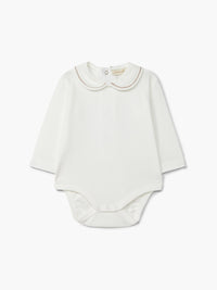 Body maniche lunghe con colletto ricamato - beige - tg. 3 mesi