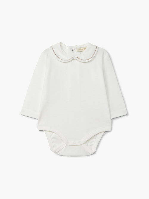 Body maniche lunghe con colletto ricamato - beige - tg. 3 mesi