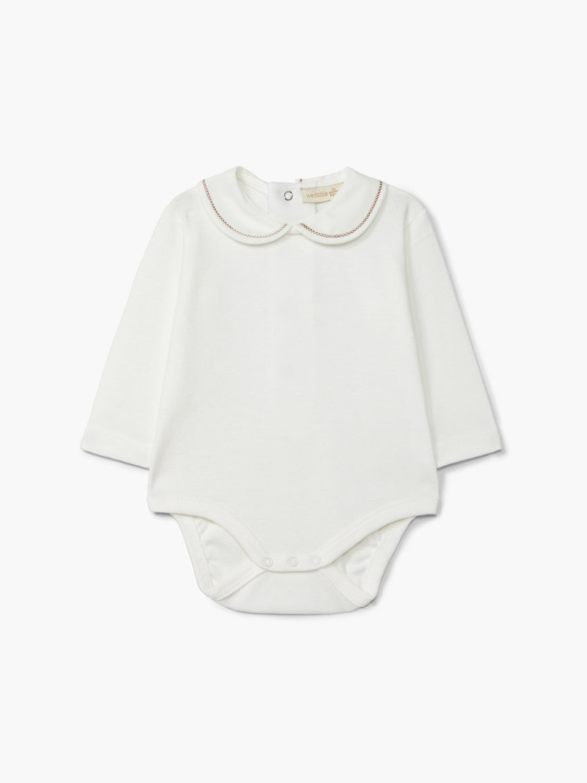 Body maniche lunghe con colletto ricamato - beige - tg. 3 mesi