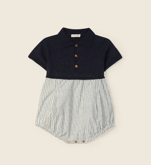 Pagliaccetto in maglia e cotone - Righe blu