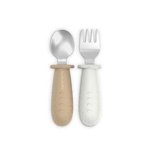 Posate in acciaio e silicone - beige