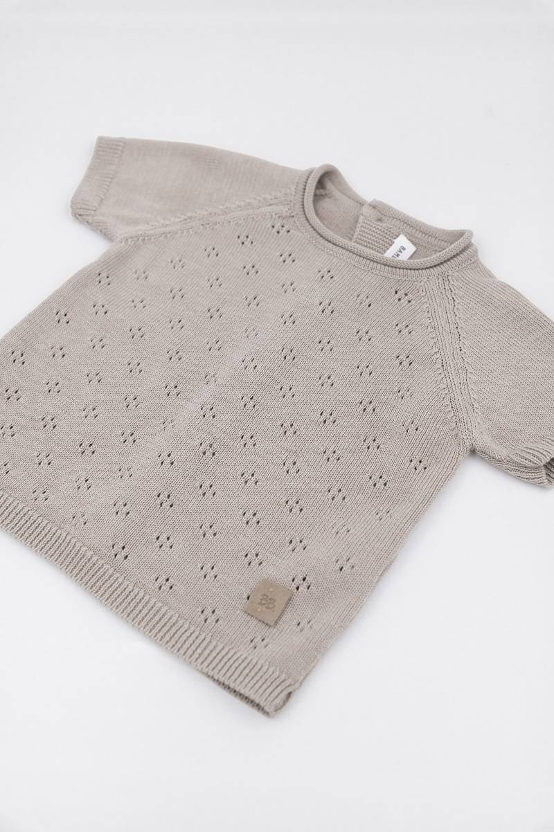 Completino maglieria knitted traforato - tg. 1 mese - sand