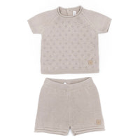 Completino maglieria knitted traforato - tg. 1 mese - sand