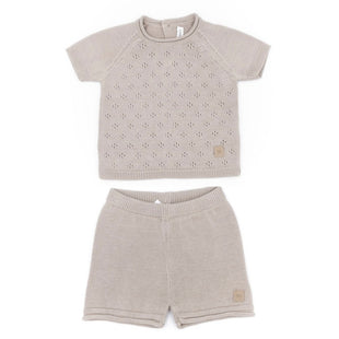 Completino maglieria knitted traforato - tg. 1 mese - sand