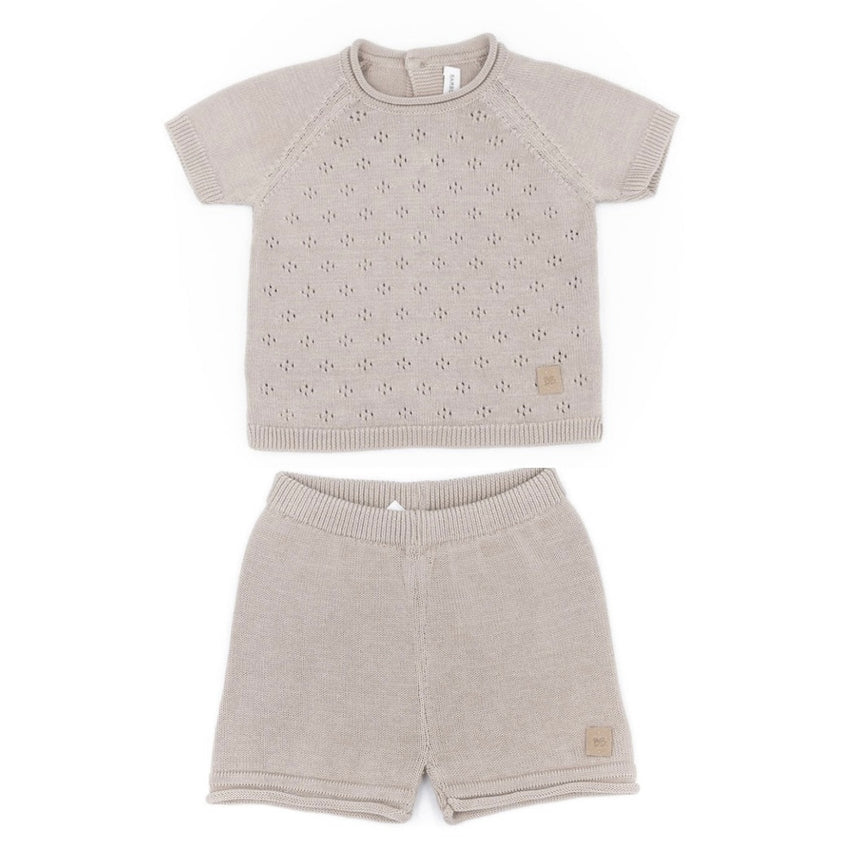 Completino maglieria knitted traforato - tg. 1 mese - sand
