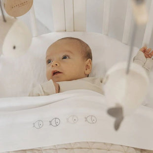 Set lenzuola Fish per culla + federa + angoli materasso