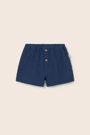 Pantalone corto in mussola - blu 12 mesi