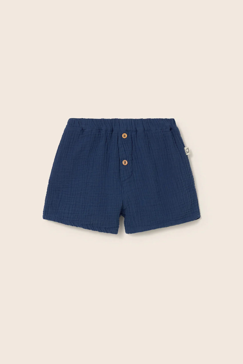Pantalone corto in mussola - blu 12 mesi