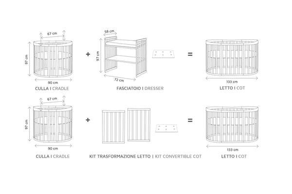 Culla Evolutiva + Letto Cuoricini - incluso di materassi - Leonardo