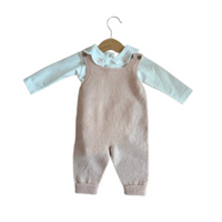 Salopette in lana rosa e body con colletto - tg. 3/6 mesi