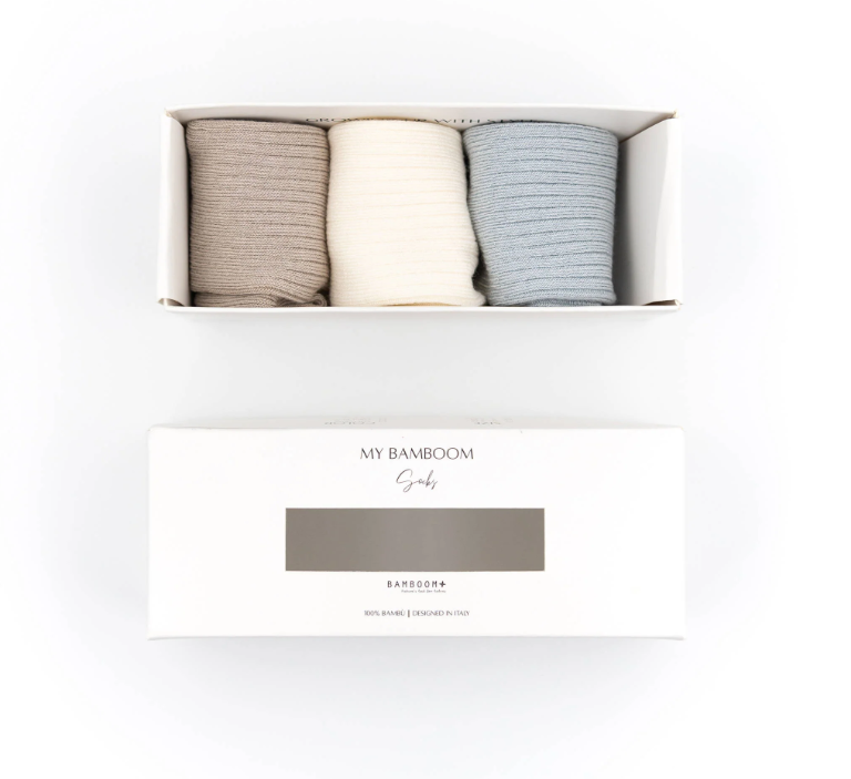 3PC in GIFT BOX Calze a Coste in Bambù Leggero - Tg. 3/6 mesi