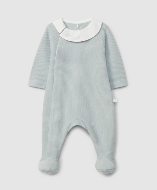 Tutina azzurro polvere - Organic Cotton - con colletto ricamato