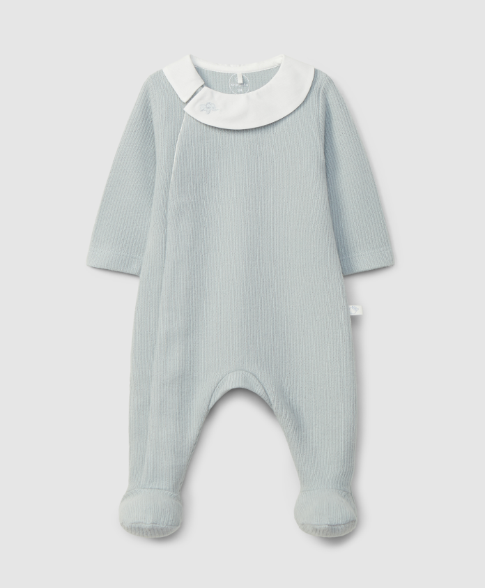 Tutina azzurro polvere - Organic Cotton - con colletto ricamato