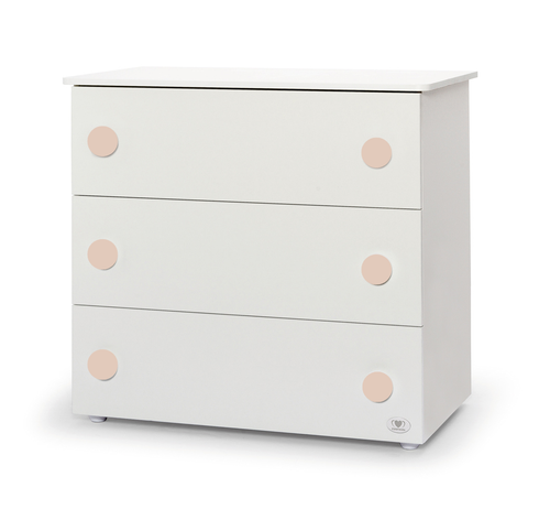 Cassettiera in legno per fasciatoio - Bianco/pomelli Tortora