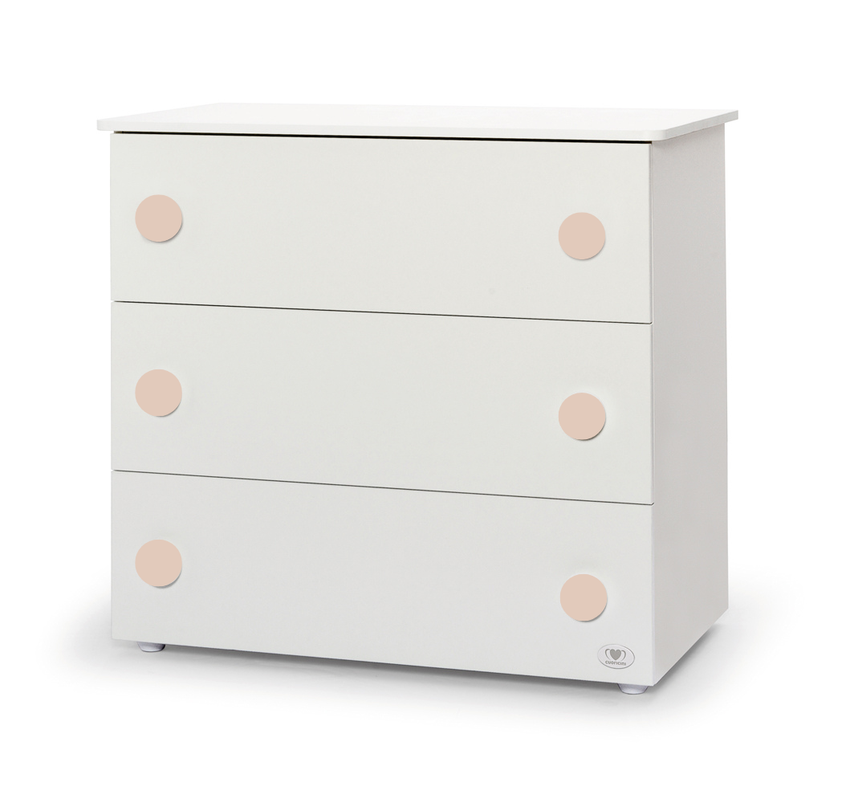 Cassettiera in legno per fasciatoio - Bianco/pomelli Tortora