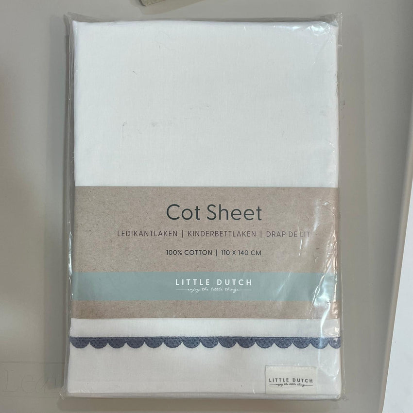 Set lenzuola lettino (bordo ricamato blu + angolo bianco)