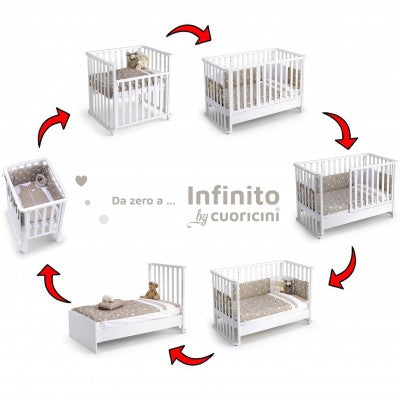 Lettino Evolutivo Infinito - incluso materasso culla + lettino + tessile Tortora