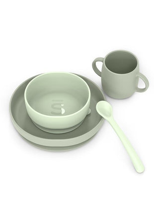 Set svezzamento silicone con ventosa - verde