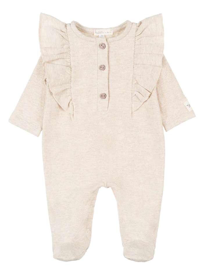 Tuta caldo cotone con volant - beige - tg. 3 mesi